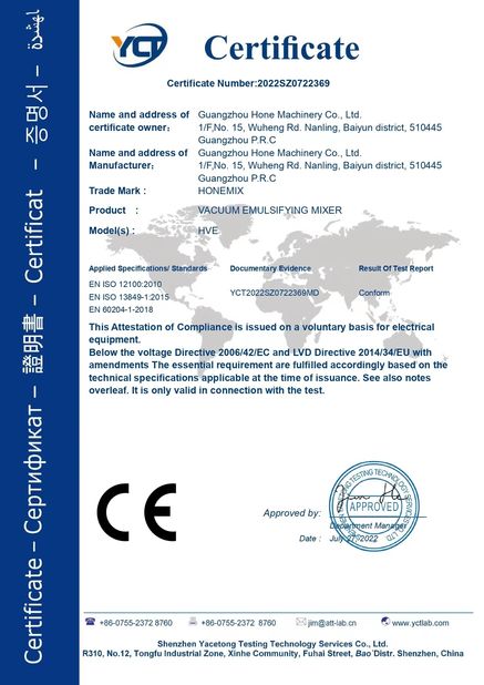 Çin Guangzhou Hone Machinery Co., Ltd. Sertifikalar