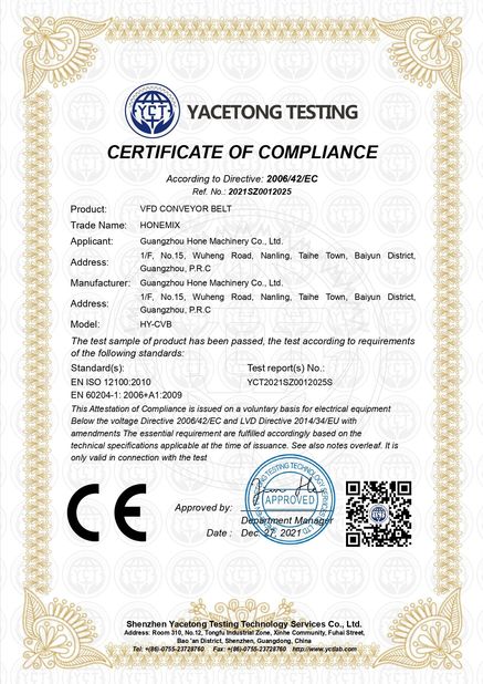 Çin Guangzhou Hone Machinery Co., Ltd. Sertifikalar