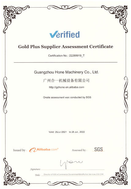 Çin Guangzhou Hone Machinery Co., Ltd. Sertifikalar